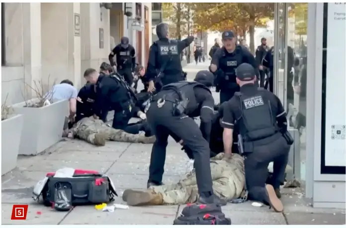 Police Attend to Guardsmen