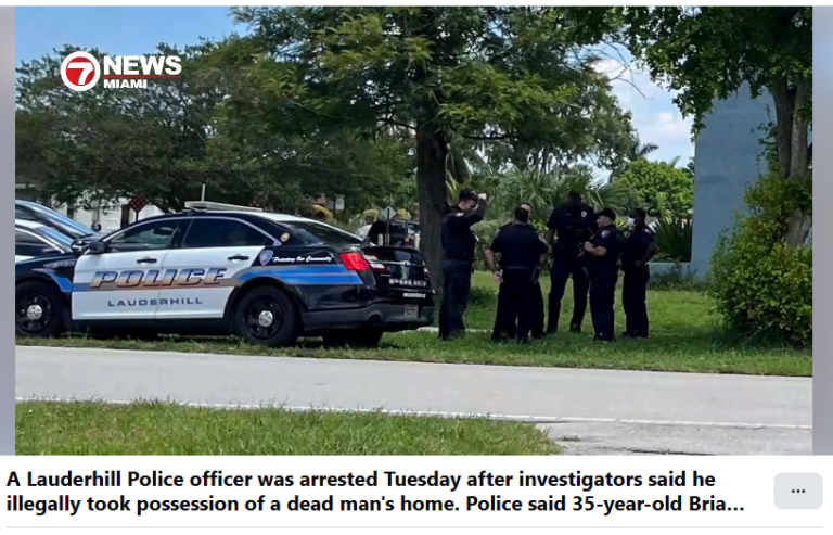 Lauderhill cop Brian Sguros was arrested for stealing a dead man’s home.
