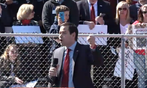 Rubio calls Trump 10 times at one rally